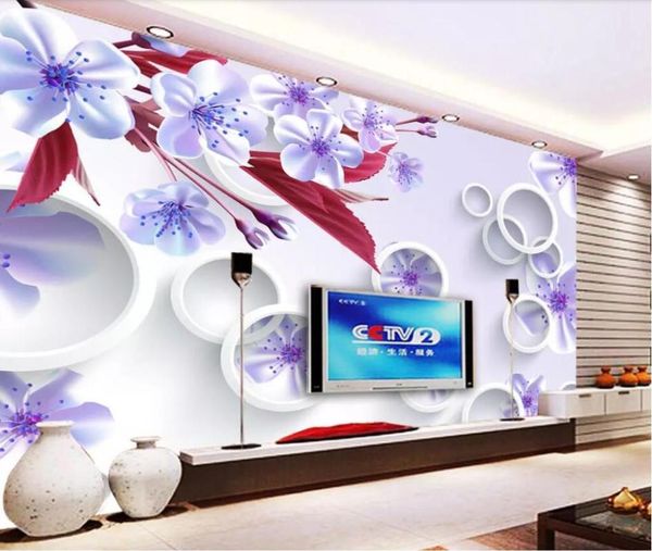 

wallpapers cjsir custom wallpaper mural dreamy purple peach 3d stereo circle tv background wall papers home decoration papel de parede