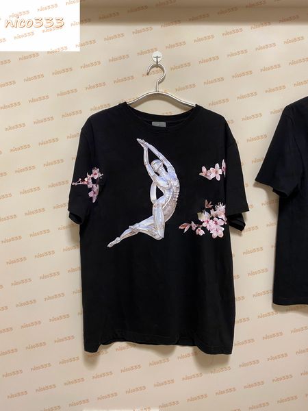 

sakura tyrannosaurus female robot letter tee logo round neck short-sleeved mechanical print cotton t-shirt, White;black