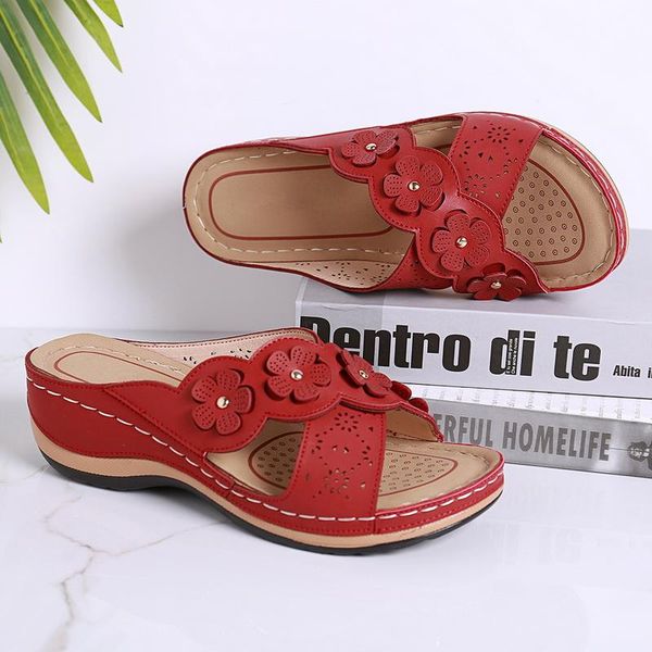 

adisputent summer women slippers flower shoes wedges platform flip flops beach ladies slides sandals zapatos de mujer, Black
