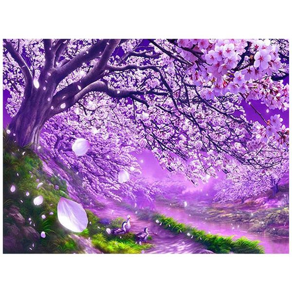 

diamond painting 5d rhinestones embroidery sakura trees diy landscape cross stitch crafts square round mosaiczp-1607