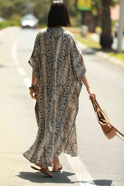 

women's swimwear oversized shirt long leopard snake print striped cover-up holiday loose split kaftan big size button up robe nas1, White;black