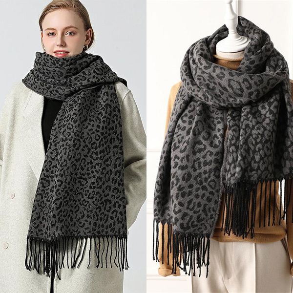 

scarves leopard print warm cashmere 2021 style women scarf winter fashion lady knit shawls foulard female neck pashmina, Blue;gray