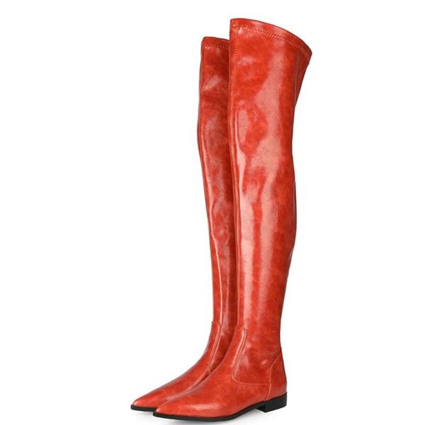 

boots comfort outdoor women winter over the knee high pointed toe flat shoes fashion office wedding style, Black