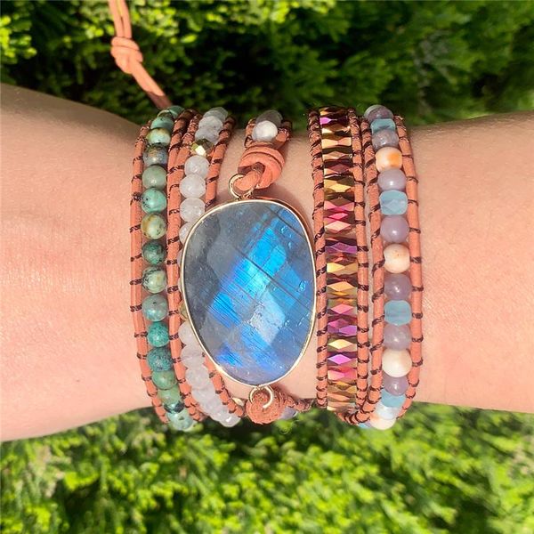 

tennis design weave 5 layers leather wrap boho stone supplier drop, Golden;silver