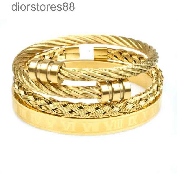 

bangles bracelet trendy punk style titanium steel stainless roman lettering twist thread braided, Black