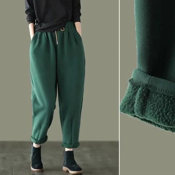 

women's pants & capris lucyever winter cotton warm women high waist cashmere thick casual trousers female plus velvet cold-resistant ha, Black;white