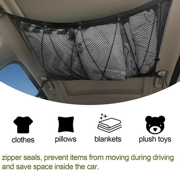 

car organizer portable roof ceiling cargo net pocket mesh storage bag 90*65cm for trunk pouch sundries