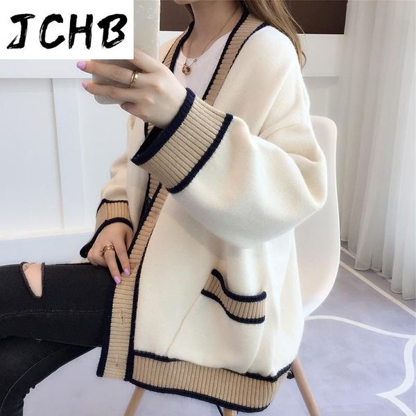 

women's knits & tees jchb 2021 cardigan spring autumn sweater women clothes korean vintage jacket streetwear casaco feminino zt, White