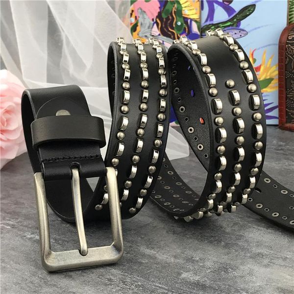 

belts metal rivet men leather belt punk for rock stud cowboy ceinture homme cinturones para mujer strap mbt0591, Black;brown
