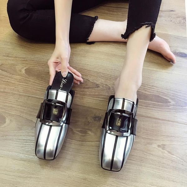 

slippers square toe shoes ladies' luxury slides big size med slipers women block designer summer 2021 cover hoof heels rubber ro, Black