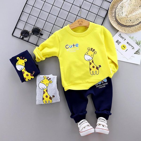 

spring children clothes baby boys girls cartoon t shirt pants 2pcs/sets kids infant clothing toddler casual sportswear1, White