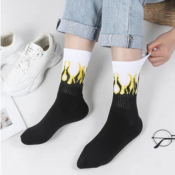 

pair of stylish harajuku-style flame hose for men's european and american street hip hop socks gifts men, Black