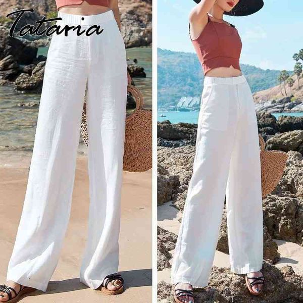 

straight pants for women solid flare cotton linen casual wide leg harajuku high waist baggy pants loose trousers femme 2xl 210514, Black;white