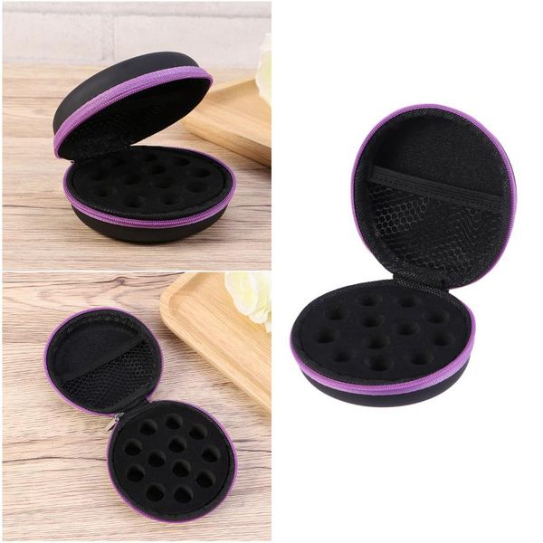 

car organizer 12 grids 1/2ml faux leather round empty carry case holder portable storage bag for essential oil(purple)