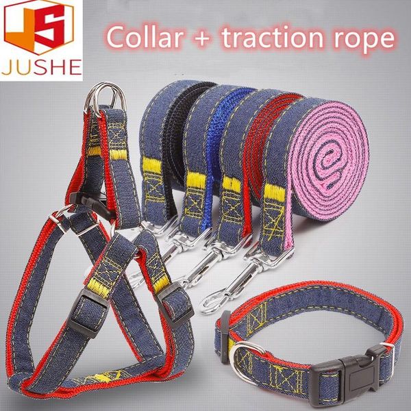 

dog collars & leashes pet cat traction rope chest harness denim sewing cloth supplies
