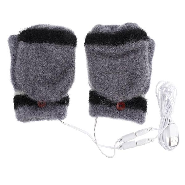 

disposable gloves 1 pair usb heated knit double sided winter flap half finger mitten