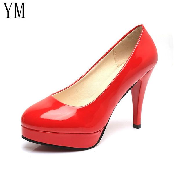 

dress shoes 2021 fashion women pumps classic patent leather high heels white sharp head paltform wedding plus 34-42, Black