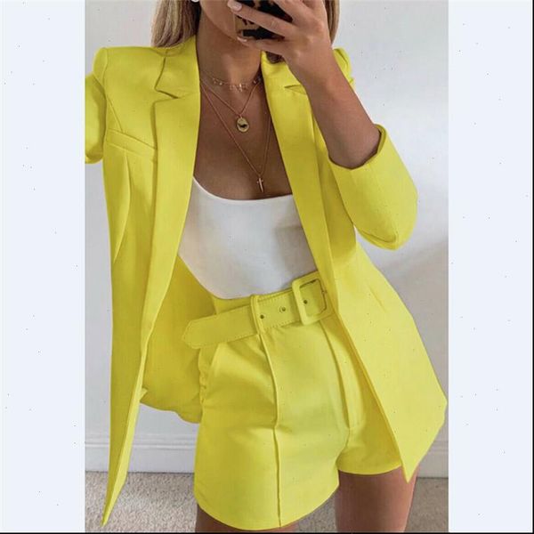 

fashion women tracksuits womens candy colour basic blazer coat pants slim suit jacket set, Gray
