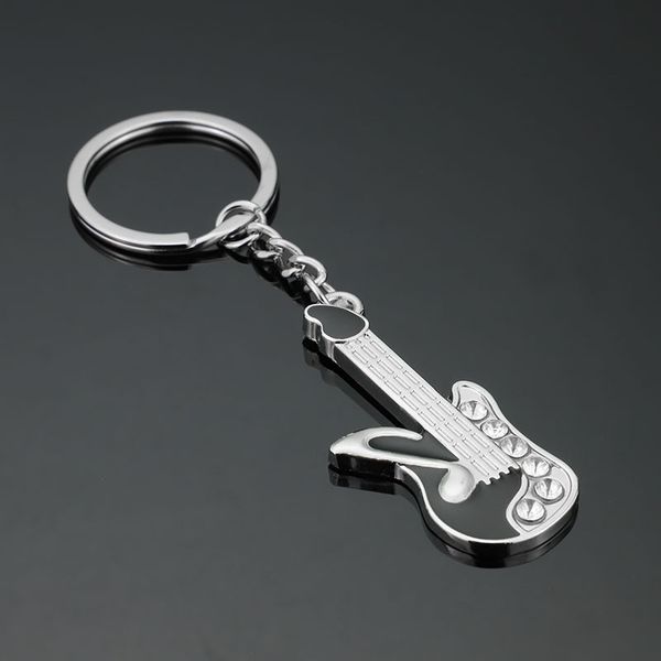 

creative gift personalized diamond inlaid guitar model metal car advertising waist hanging key ring chain pendant, Slivery;golden
