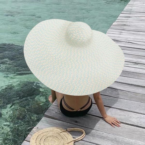 

wide brim hats oldable women oversized hat 70cm fashion large straw sun beach foldable summer anti-uv protection cap for 2021, Blue;gray
