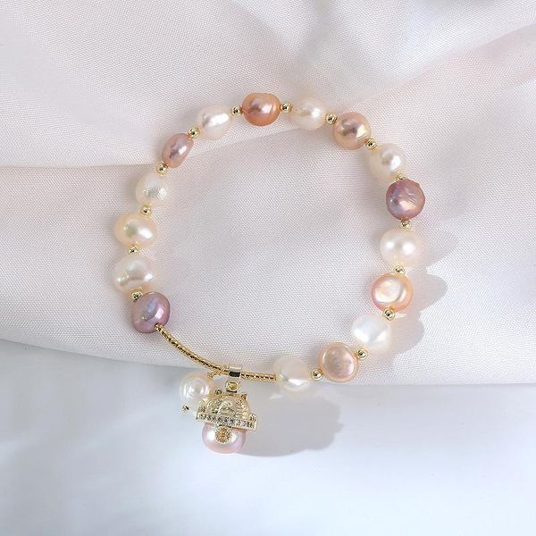 

beaded, strands origin summer korean fashion lucky cat beaded freshwater pearl charm bracelets for women textured rhinestone jewelry, Black