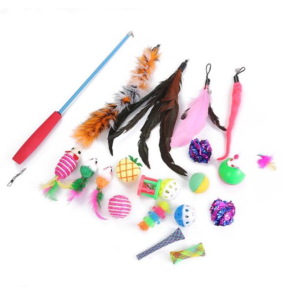 

cat toys 20pcs funny pet toy adjustable teasing stick variety pack feather bell interactive kitten accessories