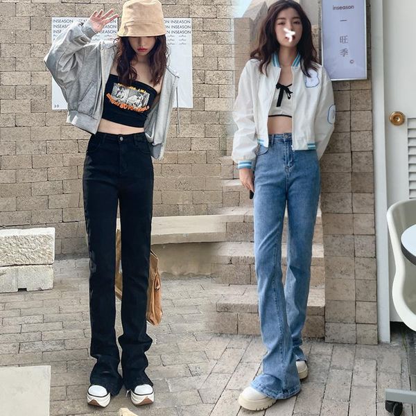 

women's jeans trendy han fan ms. irregular flare pants casual fashion thin and tall, Blue