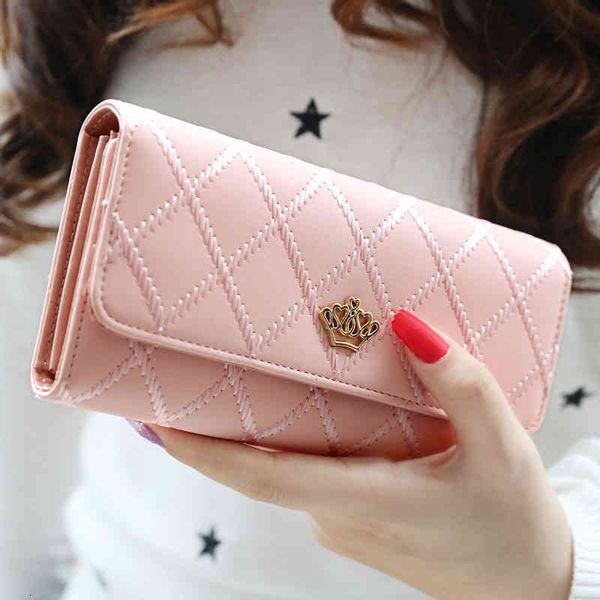 

bag handbag 2021 wallet women's long 30% off korean version buckle lingge crown student, Black;red