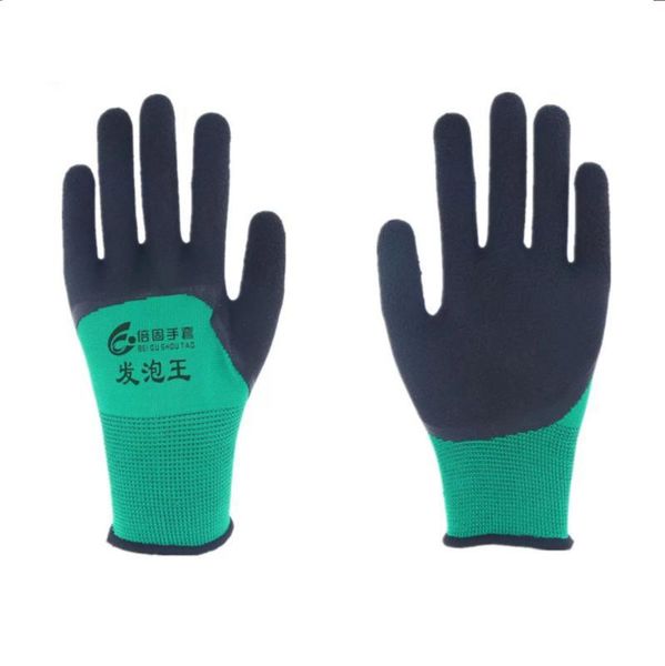 

five fingers gloves 13 pin nylon latex foamed semi-trailer impregnated anti slip and wear resistant construction site protective, Blue;gray