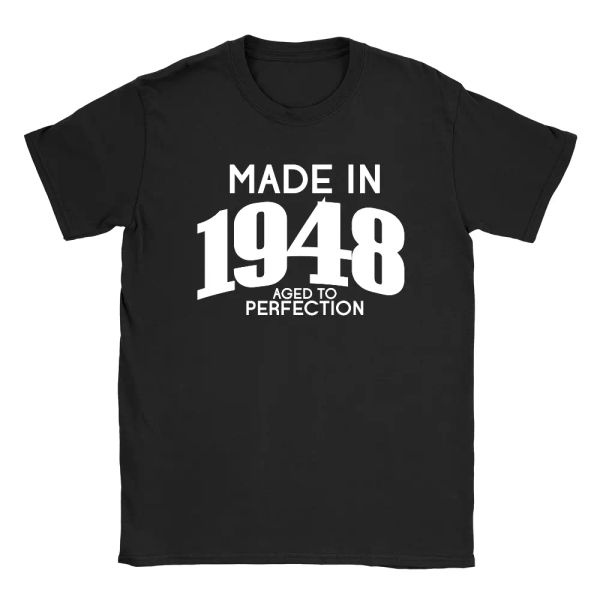 

made in 1948 mens t-shirt funny 70th birthday gift top, White;black