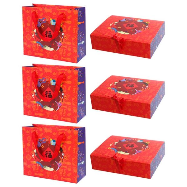

6pcs chinese year gift box packaging case gifts tote bag paper container storage pouch party supplies small size(blessing to wrap