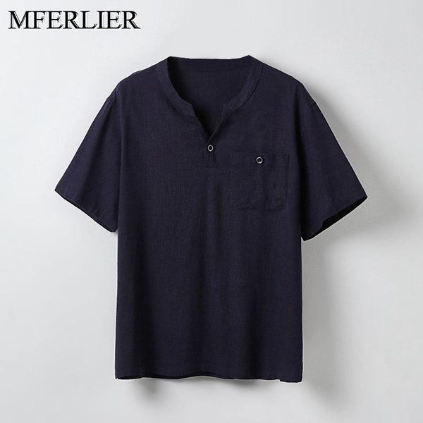 

summer men shirts 5xl 6xl 7xl bust 147cm cotton linen plus size shirt 3 colors men's casual, White;black