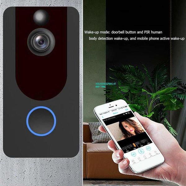 V7 Wi -Fi Wireless Doorbell 720p 1080p IP IP IP Intercom Segurança Câmera do telefone Porta do telefone Sino de monitoramento remoto alarme