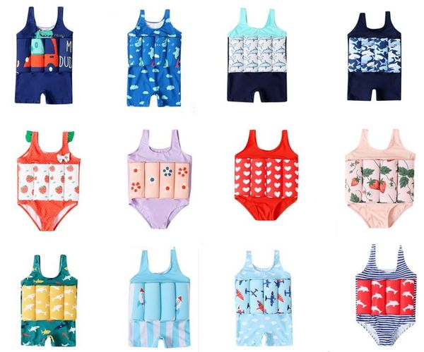 

one-pieces kids cartoon float swimwear summer toddler floating swimsuit removable buoyancy sticks for boys girls swimming beginner 3-8years, Black