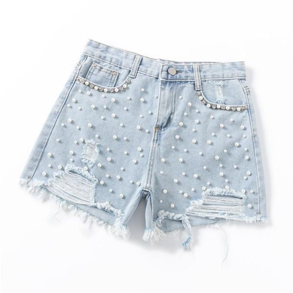 

women's shorts summer beaded denim female plus size s~2xl vintage women jeans tassel wash, White;black