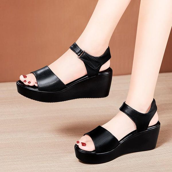 

summer soft bottom wedge sandals platform thick fish mouth women dress shoes, Black