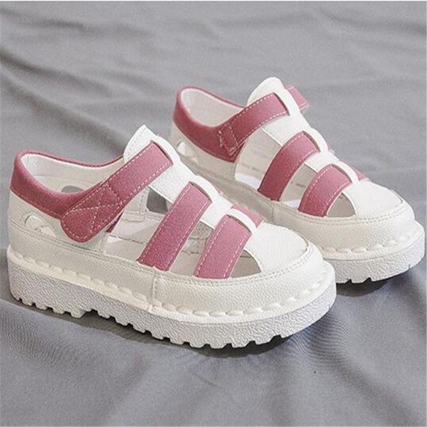 

women's hollow shoes fashion summer sandals flat bottom rome college wind white blue pink size 35-40, Black