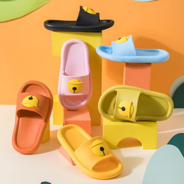 

slipper baby kids cartoon bell indoor slippers summer children boys girls beach casual flat sandals outdoor home soft non-slip flip flop, Black;grey