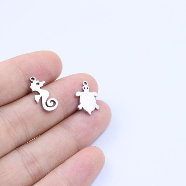 

charms 10pcs wholesell stainless steel lovely sea horse tortoise diy anklets earrings bracelets unfading colorless 2 colors, Bronze;silver