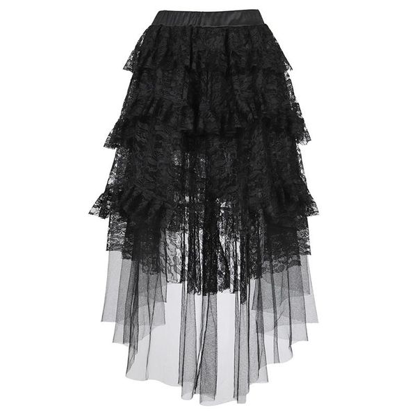 

skirt for women lace corset vintage costume tulle multi layered high low outfits party fashion waist skirts, Black