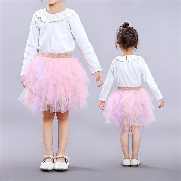 

girls rainbow tutu ruffle uneven womens skirts tulle kids unicorn princess birthday wedding party clothes for girl, Blue