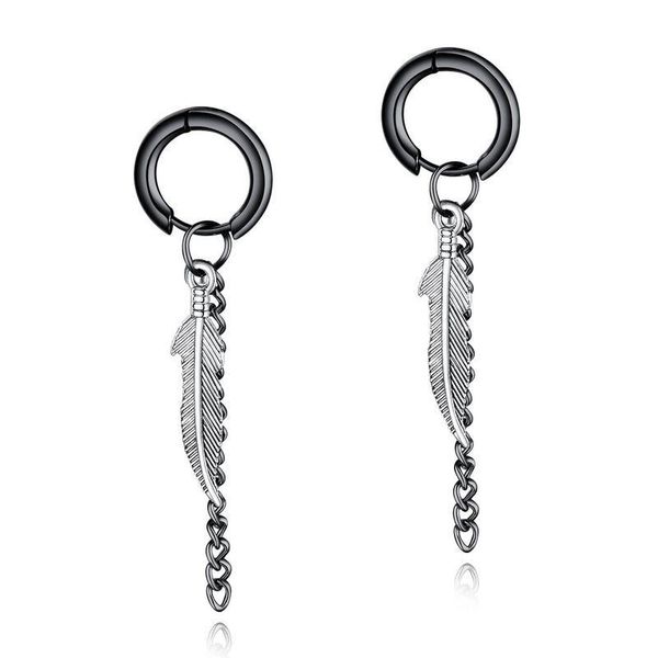 

stud 1 pair two tone black silver titanium steel feather earring for men fashion jewelry drop, Golden;silver
