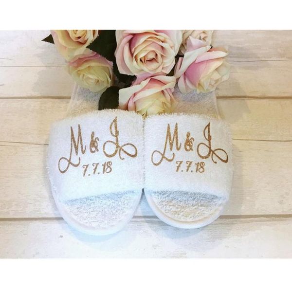 

slippers terry gold bride slippers,personalised bridal party slippers,bridesmaid proposal gift,mother of groom wedding spa favor, Black
