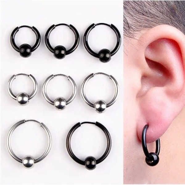 

mens and womens round earrings black round earrings titanium steel with ring handle huggie jewelry, Golden;silver