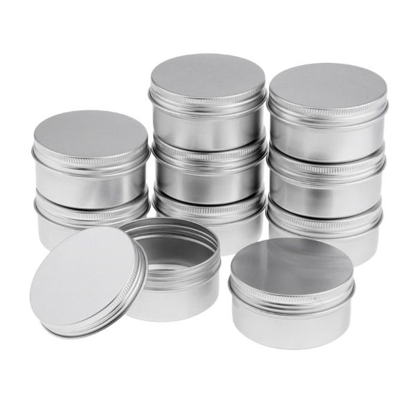 

bulk of 10pcs 80ml empty cosmetic pots lip container jar small powder silver aluminum tins with screw lid storage bottles & jars