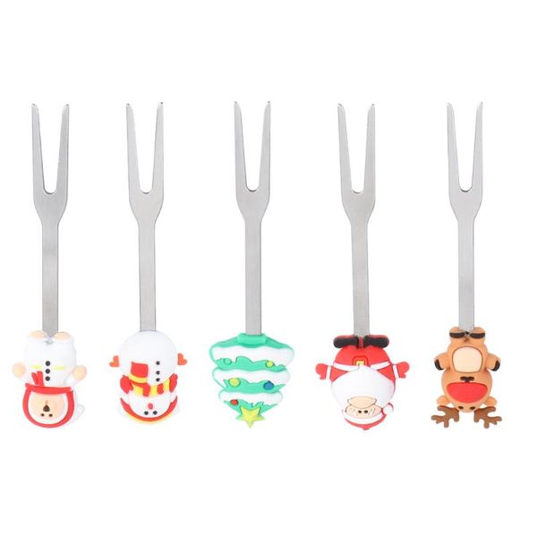 

forks 6 pcs stainless steel fruit fork christmas style practical pick