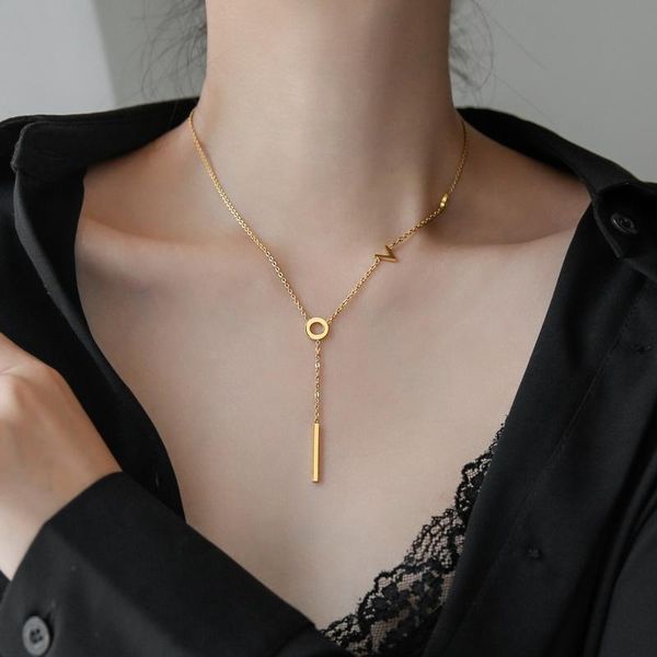 

pendant necklaces yun ruo 2021 fashion letter love necklace chain 18k gold plated titanium steel jewelry woman gift accessories never fade, Silver
