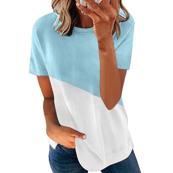 

women's t-shirt fashion casual women t shirt summer short sleeve patchwork female loose tee round neck ladies, White