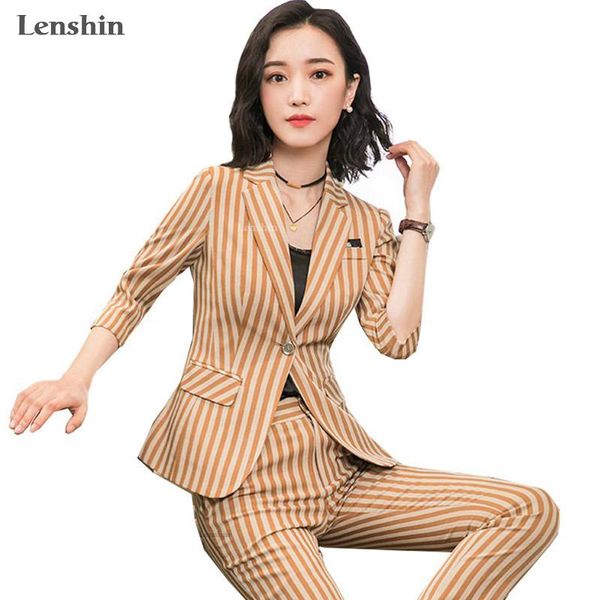 

women's suits & blazers lenshin 2 piece set women clothes fashion elegant striped blazer and pants office lady style formal uniform, White;black