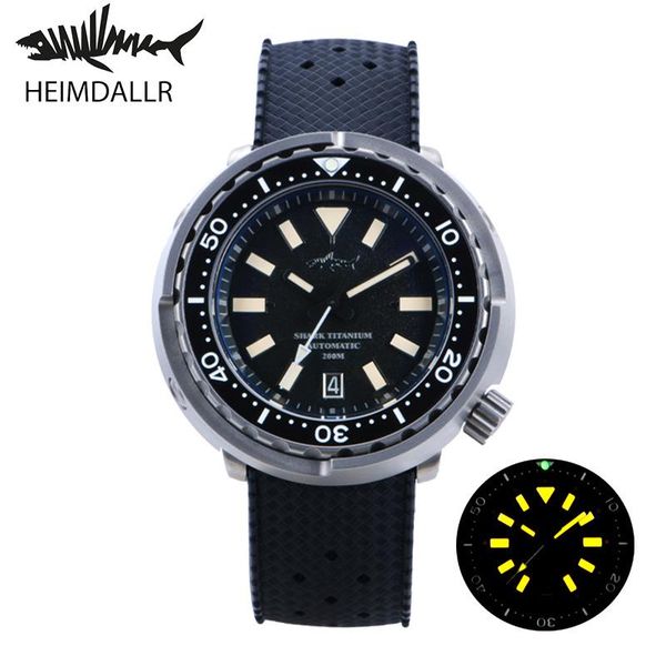 

wristwatches heimdallr 44.3mm black dial sapphire titanium case men's sbbn tuna diver watch 200m water resistant nh35 movement lume, Slivery;brown